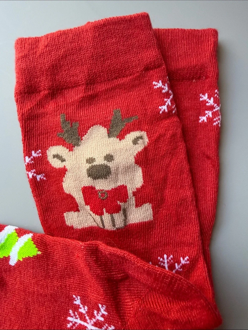 Red Reindeer & Neon Christmas Tree and Snowflake Holiday Socks- NWOT